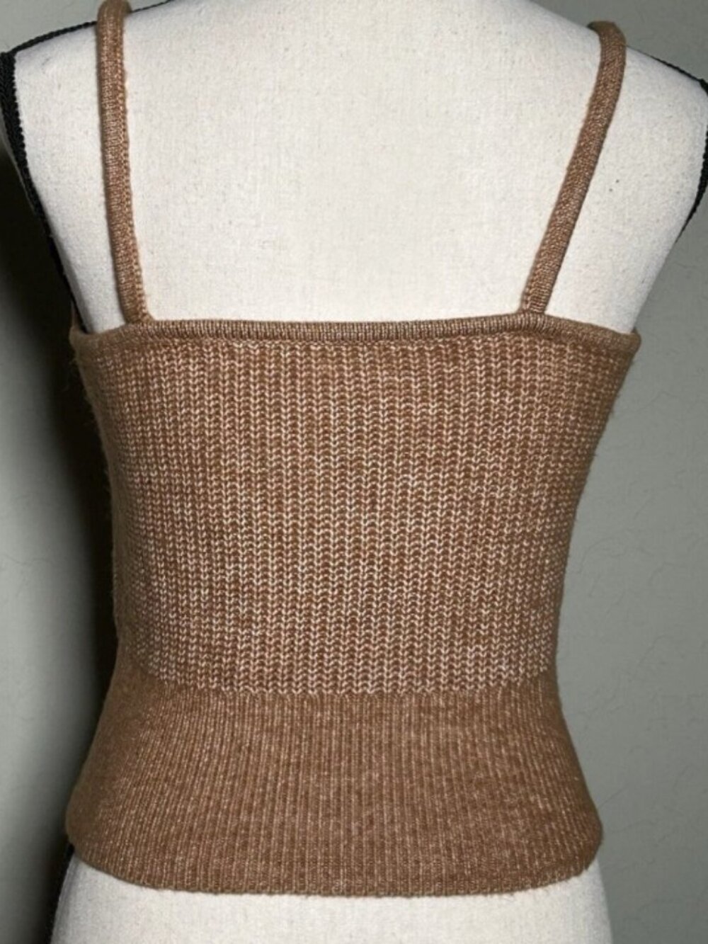 Express Women’s Tan Knit Tank Top Lace Appliqué Crop Cami Sweater Wool Blend XS - Picture 3 of 9